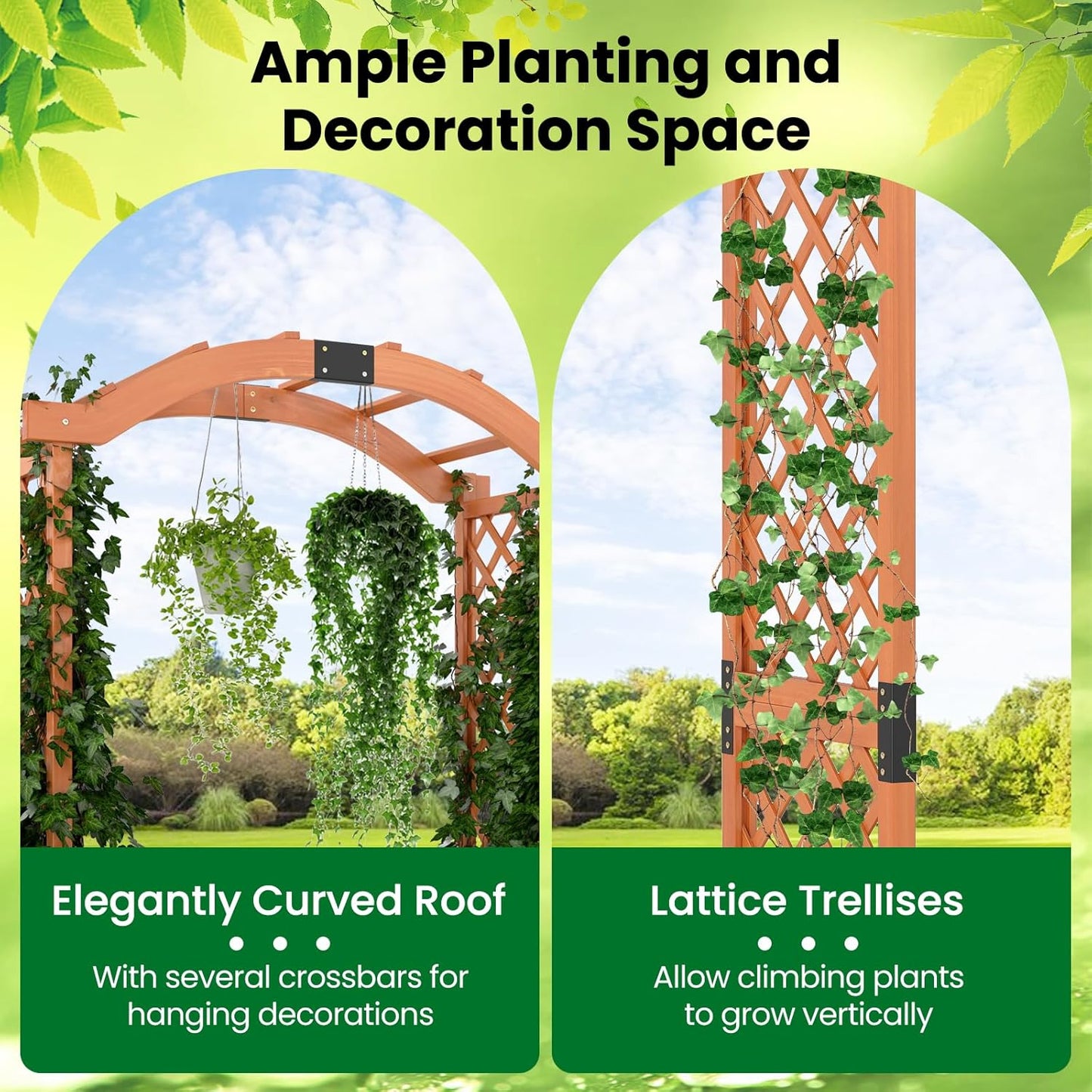 Happygrill Garden Arbor with Planter Boxes, Outdoor Wedding Arch with Trellis for Climbing Plants Vine Vegetables Herbs, Wooden Arbor Archway for Ceremony, Party (Orange)
