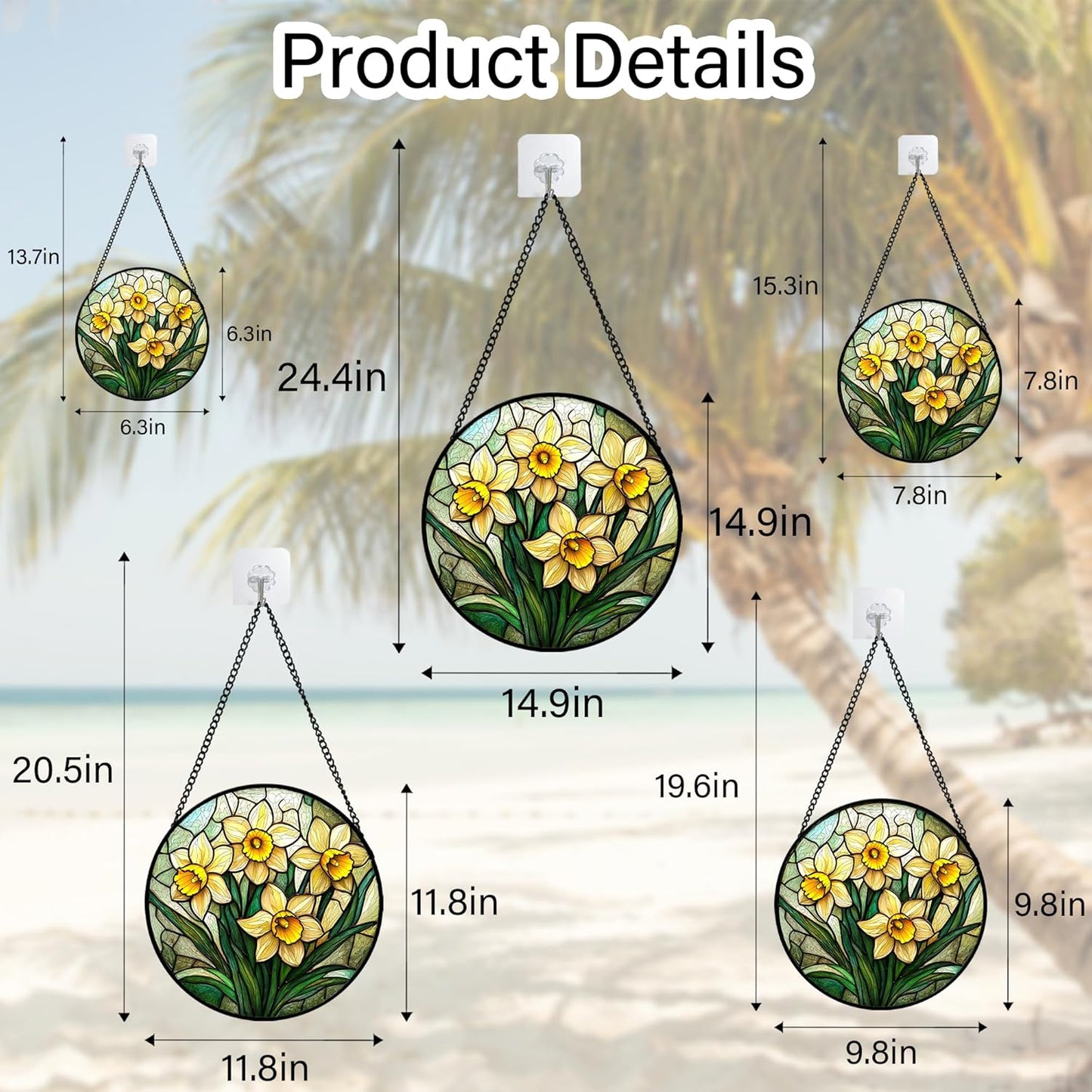 Stained Glass Window Hanging, Daffodil Plant Flowers Sun Catchers Diamond Glass Panel Hangings Suncatcher Decor for Birthday for Women, Men, Wife, Aunt, and Mom 9.8 in