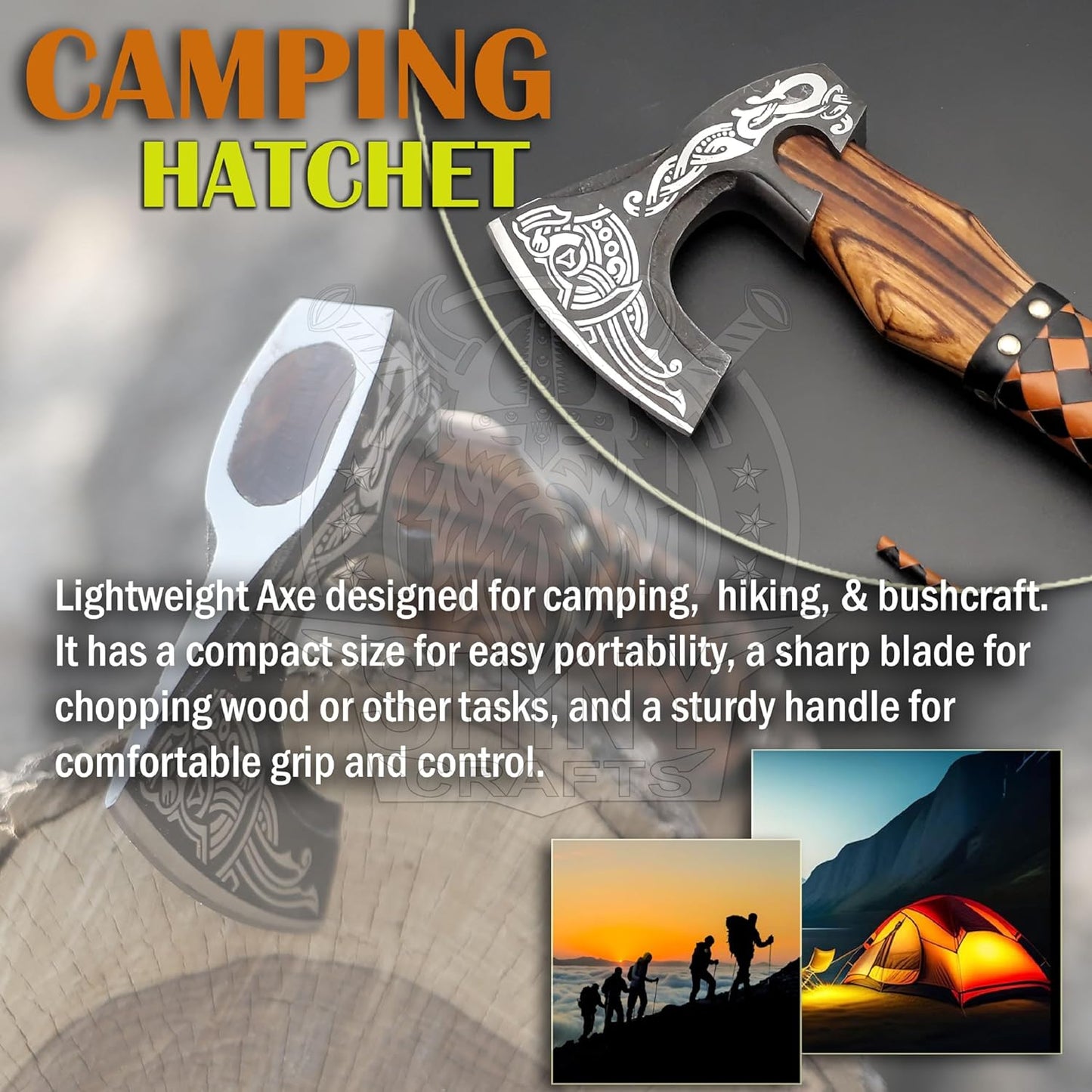 SHINY CRAFTS®- Handmade Viking Axe – Unique Gift for Him Engraved Carbon Steel Hatchet with Leather Sheath for Dad, Husband, Outdoorsman (SCA-03)