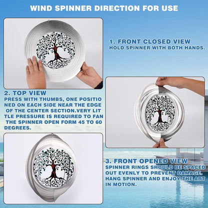 Garden Wind Spinners, 6 Inch 3D Stainless Steel Tree of Life Wind Spinner for Yard Garden Decoration Christmas Party Indoor and Outdoor Decoration