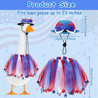 Independence Day Goose Outfit, 2 Pcs Set Hat and Tulle Ballet Skirt for 23" 17" Cement Statue Lawn Goose Clothes Costumes 4th of July Goose Outfit for Party Outdoor Patio Yard Lawn Decor