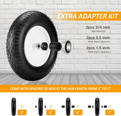 4.80/4.00-8" Air Filled Wheelbarrow Tire,Heavy-Duty Replacement Tire and Inner Tube Set with 3/4 & 5/8 Wheel Bearing and Spacer Kit included,Tubed Tires Non-Slip for Garden Cart Wagon (White)