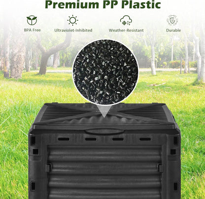 Happygrill Outdoor Compost Bin, Composting Box w/Top Flip Latch-on Lid,80 Gallons Composter for Kitchen Waste & Garden Scraps, Compost Barrel for Fast Creation of Fertile Soil (Black+Green)