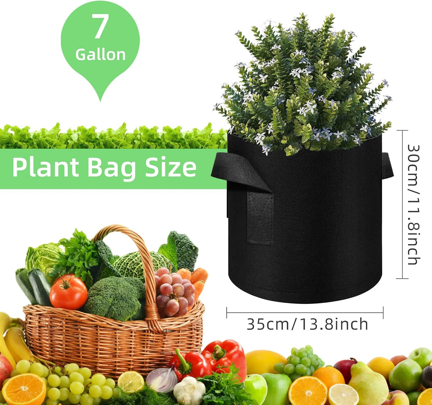 7 Gallon Garden Grow Bags, 60 Pack 7 Gal Planter Fabric Pot, Nonwoven Grow Bags Heavy Duty Aeration Fabric Pots with Handles, Garden Planters for Vegetables Flowers (7 Gal)