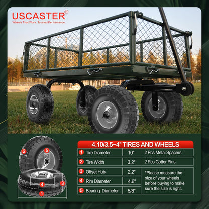 4.10/3.50-4 Tire and Wheel Flat Free,10-Inch Solid Wheel Replacement with 5/8 Bearings,2.2" Offset Hub -Compatible with Hand Truck,Wheelbarrow,Dolly(Gray)