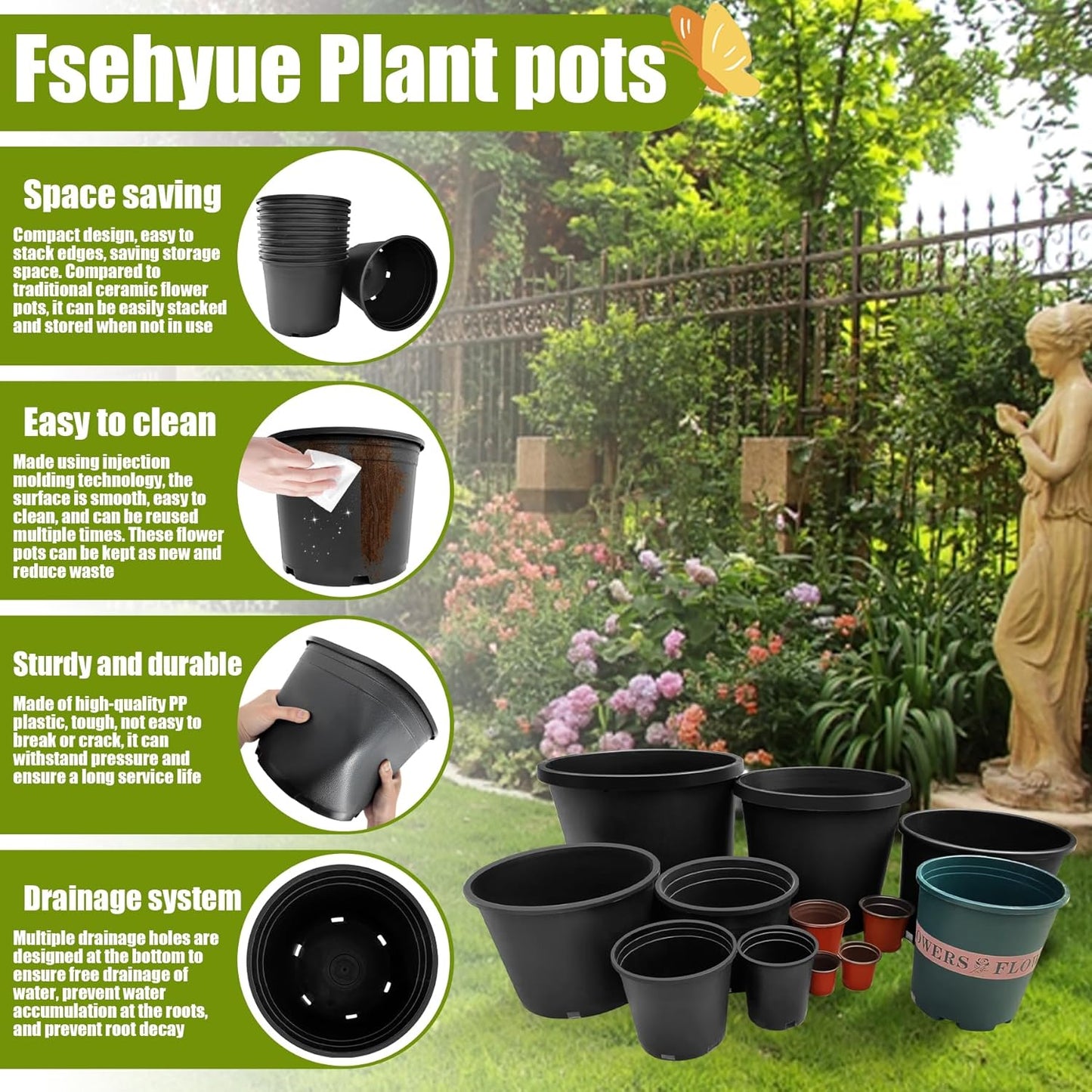 3 Gallon Nursery Pots Plastic Container Injection Molded Pot for Plants Flexible with Drainage Holes Suitable for Plants Soil Growers or Hydroponics Black 10 Pcs