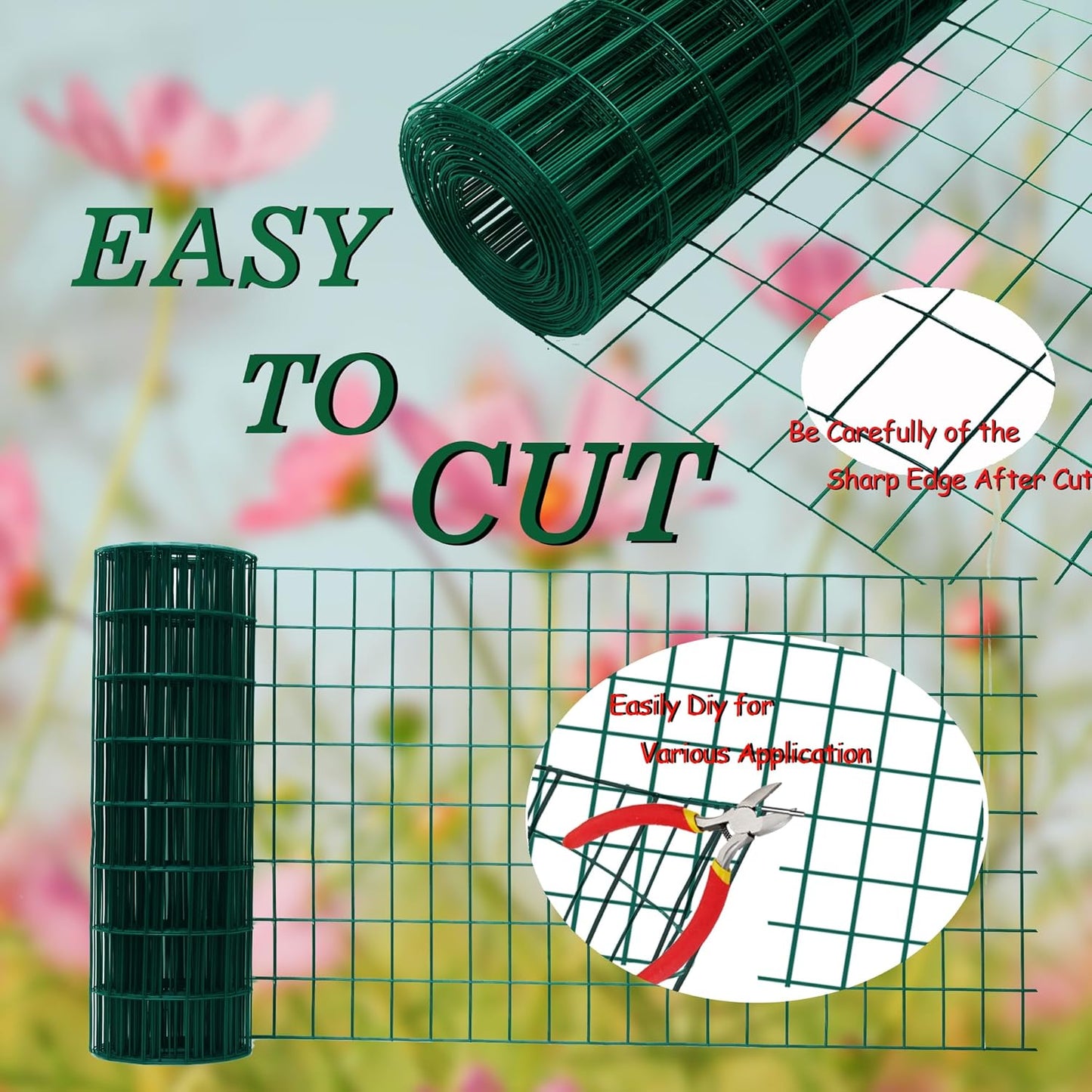 Green Metal Garden Fence, 72inch(H) x 100ft(L), 2 inch x 3 inch,14GA 2/3/4/5/6 Ft Tall Chicken Wire PVC Coated Welded Wire Mesh Roll for Dogs Border Yard Vegetable Plant Protection Poultry Netting
