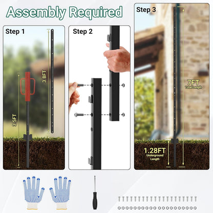 Fence Posts 7 Ft - 16 Pack, Requires Manual Assembly, Heavy Duty Metal Fence Post, No Dig U Post for Farm, Garden, Orchard and Outdoor Wire Fencing (Black)