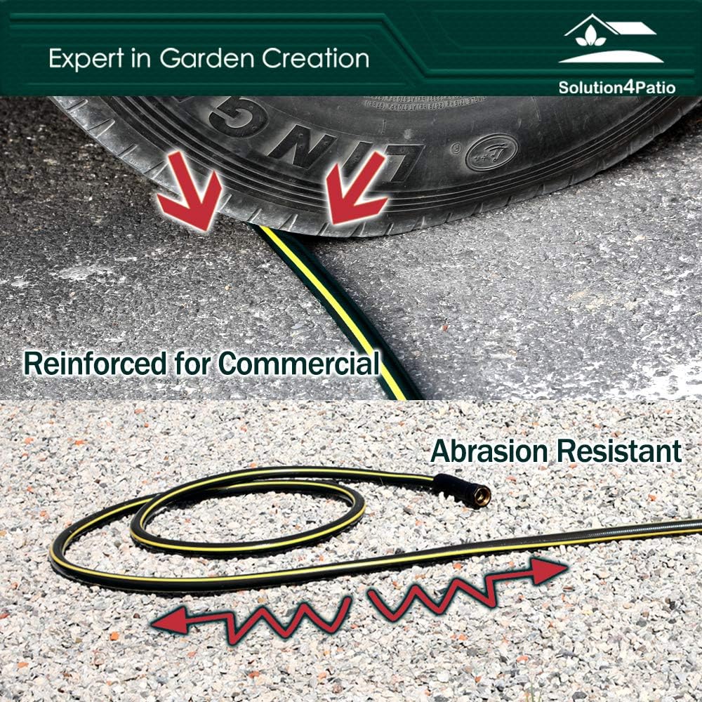 Solution4Patio Lead-in Black Garden Hose 5/8 in. x 25 ft. -Kink Free, No Leaking, Male/Female Fittings -Heavy Duty Durable Flexible Lightweight Water Pipe -Brass Aluminum Ends for Household & Yard