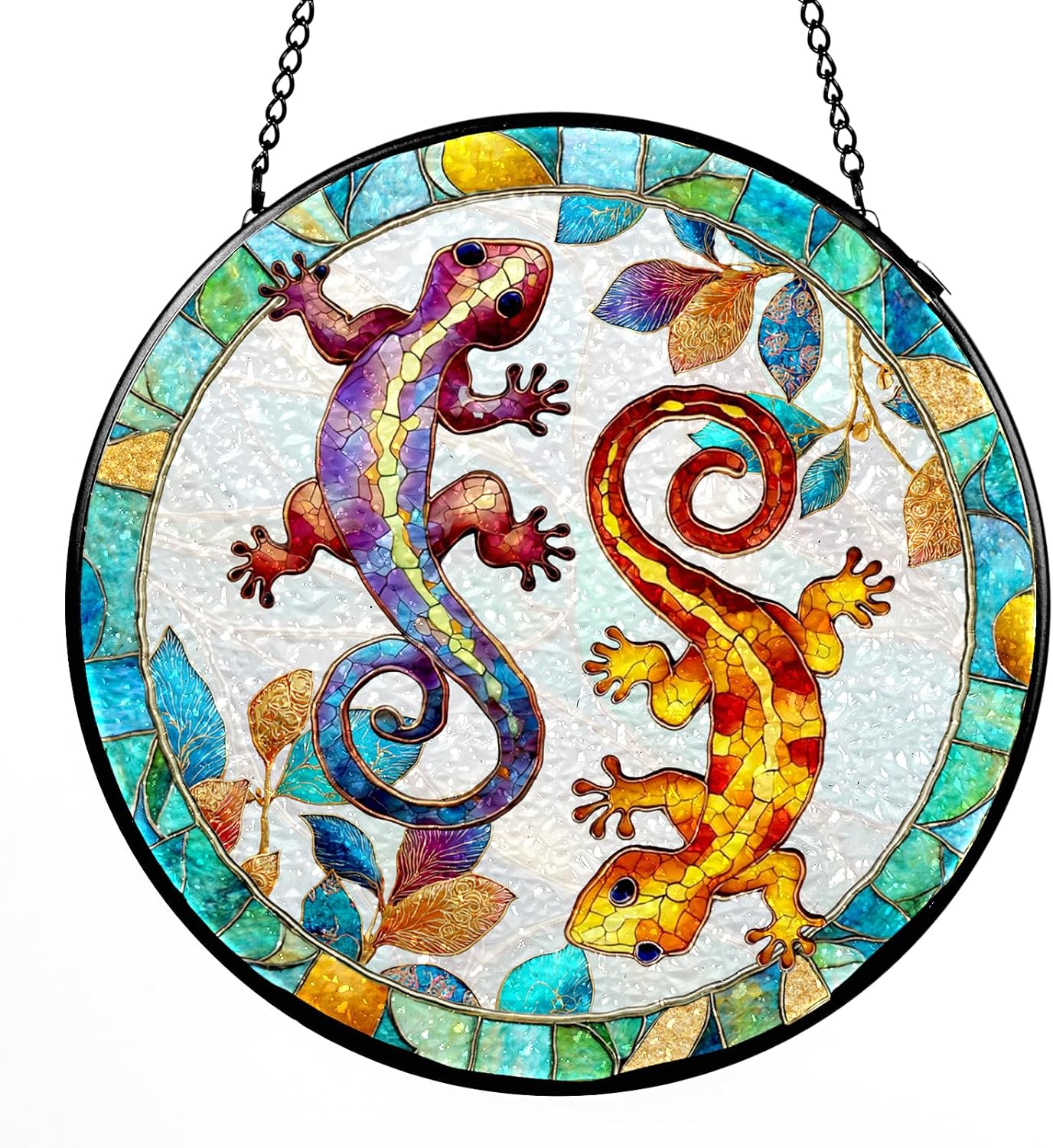 Stained Glass Window Hanging - Gecko Sun Catchers Colorful Glass Panel Suncatcher Indoor Decor Window, Housewarming Birthday Gifts for Women, Wife, and Mom - 6.3 inch