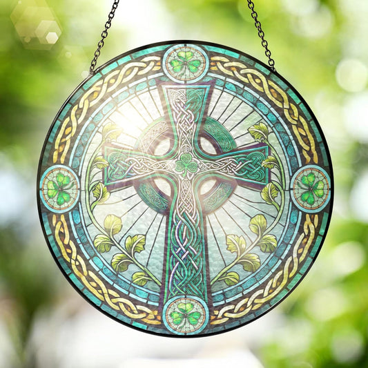 FLAGWIX Christmas Irish Gifts for Women Men - 100% Stained Glass Hanging Suncatcher 8 in - Birthday