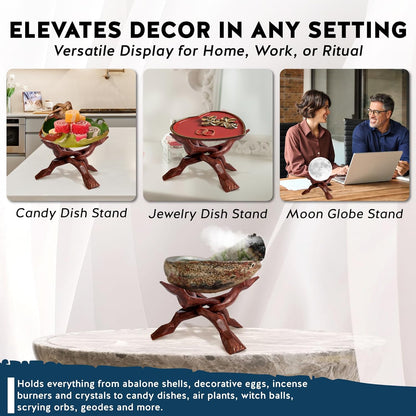 Alternative Imagination Wooden Tripod Stand - 8 Inch Display Stand For Home Decor, Abalone Shell, Crystal Ball and More