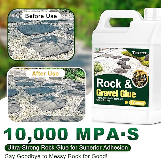 Teexpert 1 Gallon Rock Glue for Landscaping – Strong Pea Gravel Binder & Stone Adhesive for Walkways, Yards, Patios, and Decorative Driveway Edges