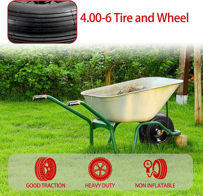 (2-Pack) 4.00-6 Wheelbarrow Tires, 13 Inch Pneumatic Tire and Wheel with 5/8" or 3/4" Bearings, 1.75"-5.75" Center Hub 4.00-6 Pneumatic Tire for Wheelbarrows, Trolleys, Garden Carts