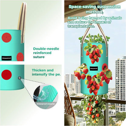 3 Pack Hanging Strawberry Planter Bags, 3 Gallon Hanging Grow Bags with Bottom Planting Hole, Thickened PE Strawberry Pot for Vegetables Herbs Tomatoes