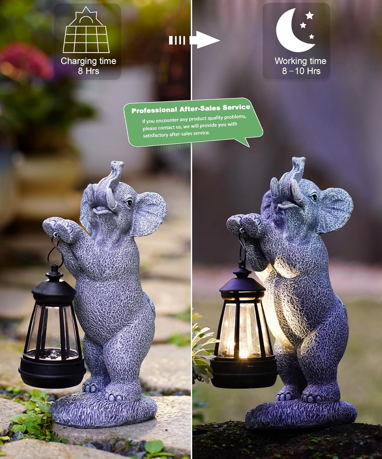 Elephant Statues for Garden Decor: Outdoor Sculpture with Warm Lights for Balcony Lawn Patio Yard - Gifts for Mom Grandma Women