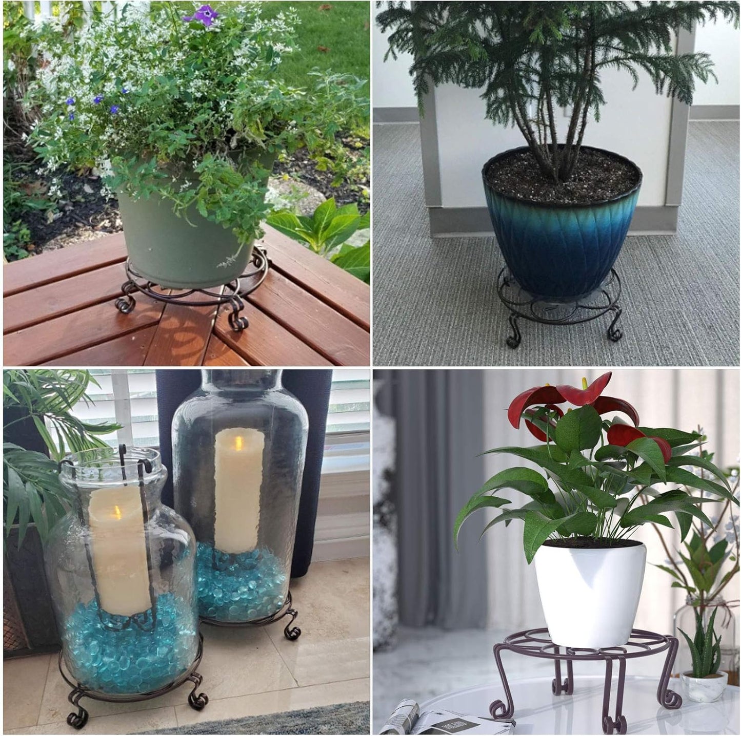 Yimobra Original Patented Plant Stand for Flower Pot Heavy Duty Potted Holder 10.2 x 4.7 Inches, Tall Indoor Outdoor Metal Rustproof Iron Garden Container Round Supports Rack for Planter Bronze/Brown