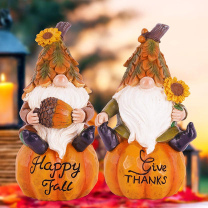 Topadorn Fall Gnomes Decor for Yard Outdoor Set of 2 with Pumpkin and Sunflower- for Thanksgiving and Halloween Home Garden Decorations