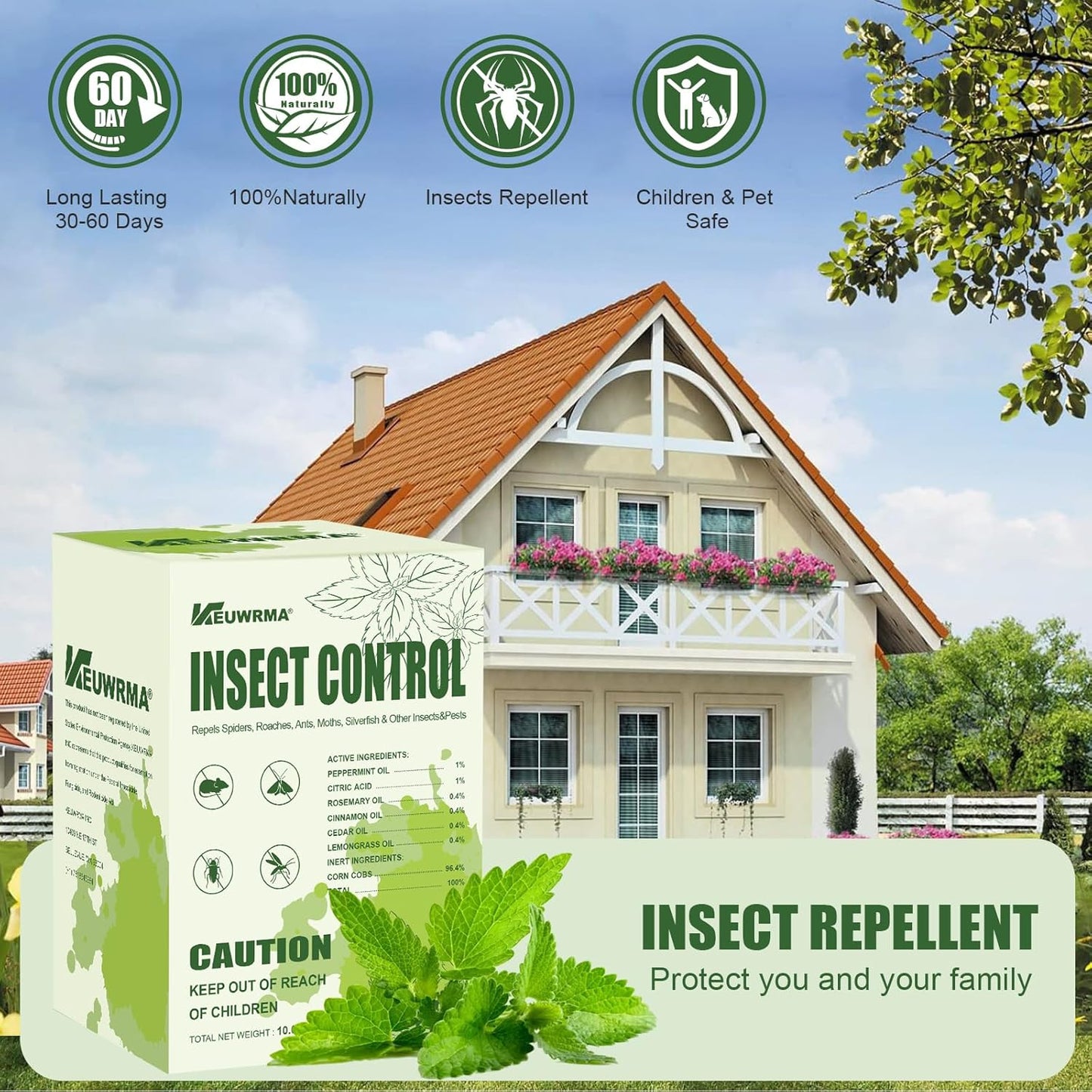 KEUWRMA Insect Control,Insect Repellent,Spider Repellent for House Indoor,Insect Repellent indooor,Bug Repellent,Repel Mosquito, Rodents, Roach, Ant, Bugs,Spider, Moths&Other Pest (12, Green)