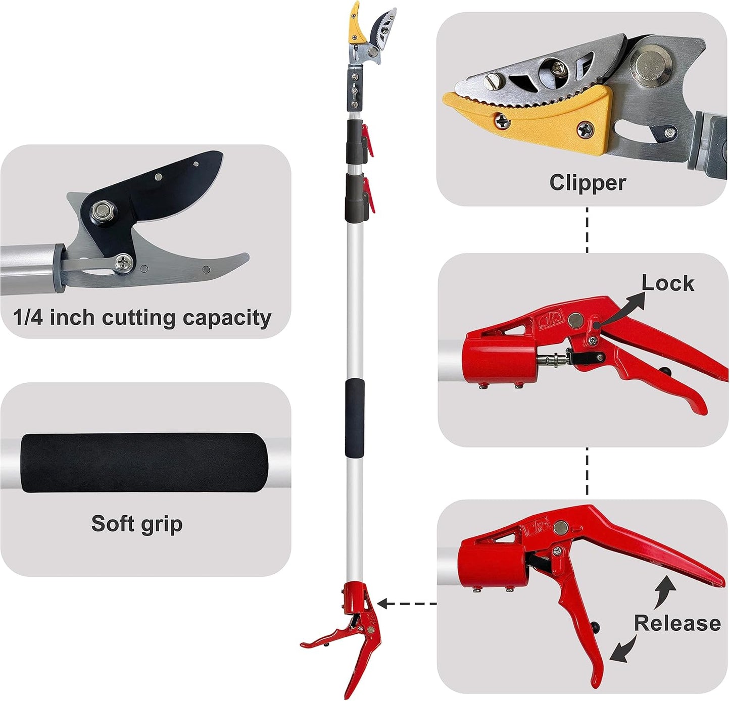 Telescopic Tree Trimmer 4.5-10 FT with 3 Section Length Adjustable, Cut and Hold Pruner, Pole Saw