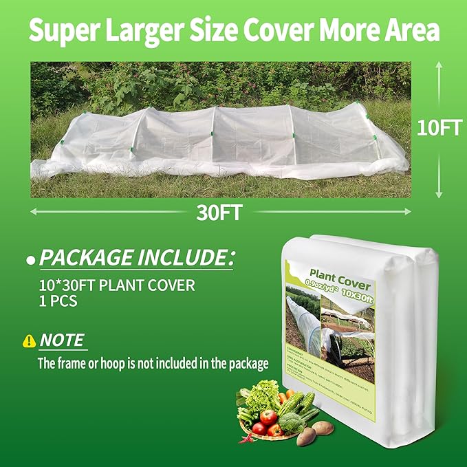 Avalution Plant Covers Freeze Protection, 10x30 FT Frost Cloths for Outdoor Plants, 0.9 oz/yd² Reusable Frost Blankets for Outdoor Plants, Row Covers for Vegetables Season Extension