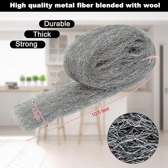 2 Pack Steel Wool Mice Control, 4"*21’ Mouse Traps Fill Fabric DIY Kit, Hardware Cloth Gap Blocker Mouse Rat Rodent Control for Holes, Wall Cracks, Vents(2 Rolls)
