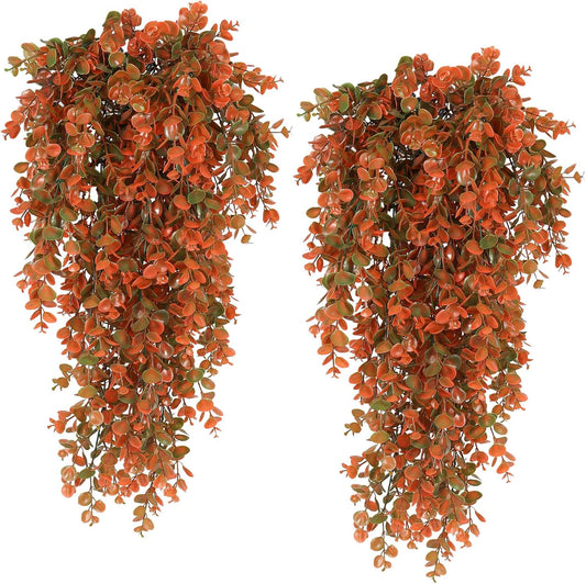RECUTMS Artificial Fall Flowers Artificial Hanging Plants Faux Autumn Plants Faux Hanging Plants Fake for Indoor Outdoors,No Basket (Orange)