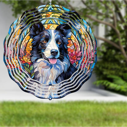 Border Collie Wind Spinner Pet Dog Memorial Gifts 3D Aluminum Metal Kinetic Hanging Wind Sculpture Spinners for Yard and Garden Indoor Outdoor Window Garden Decoration 8 Inch (Border Collie 1)