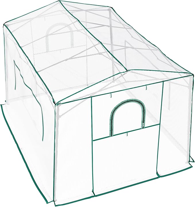 8.7'x 6.6'x 7' Small Walk-in Greenhouse for Outside & Indoor with 2 Roll-up Zipper Doors, 4 Ventilated Mesh Windows, Patio Plant Gardening Greenhouse for Backyard