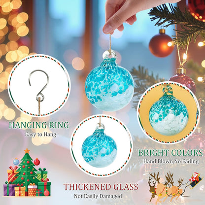 Hand Blown Glass Gazing Balls for Garden Hanging Friendship Balls Christmas Ball Ornaments for Xmas Tree Decoration (Blue - B)