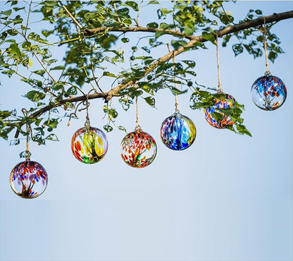 4” Tree of Life Witch Balls, Gazing Balls Hanging Friendship Balls, Hand-Blown Glass Christmas Ornament for Window Outdoor Home Decor, Garden Decoration, Gifts for Women (Teal Blue)