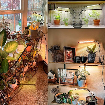 Full Spectrum Grow Light for Indoor Plants, Dual Heads Grow Lights with 10 Dimmable Levels & 3 Timer Modes (3/9/12H), Adjustable 360° Gooseneck for Plants Indoor Growing(2 Pack)