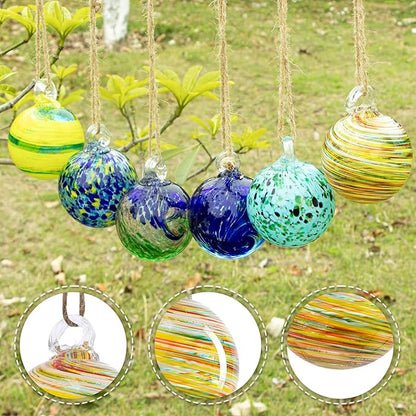 VCUTEKA Hanging Garden Gazing Ball, Hand-Blown Glass Witch Ball for Outdoor Garden Décor, 6pcs 3" Colorful Swirl