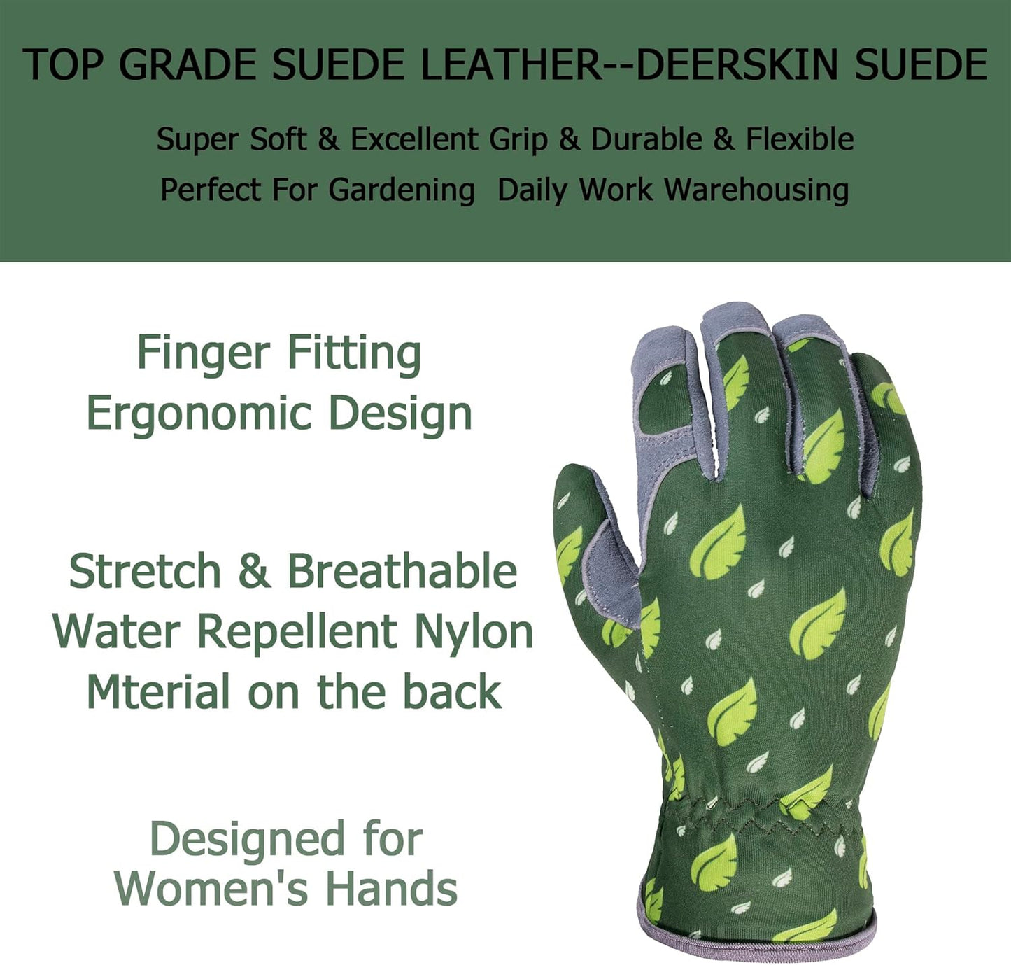SKYDEER Premium Genuine Deerskin Suede Women's Gardening Gloves, Ultra-Soft Padded, Comfort Fit for Work (SD6615)