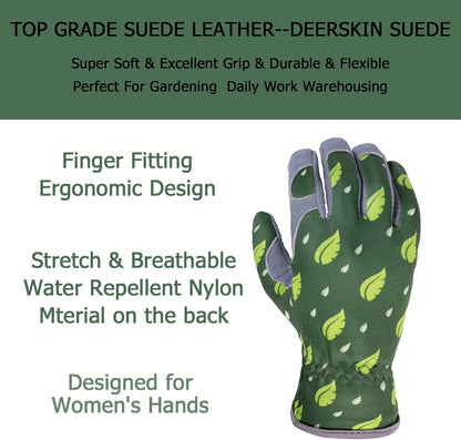SKYDEER Premium Genuine Deerskin Suede Women's Gardening Gloves, Ultra-Soft Padded, Comfort Fit for Work (SD6615)