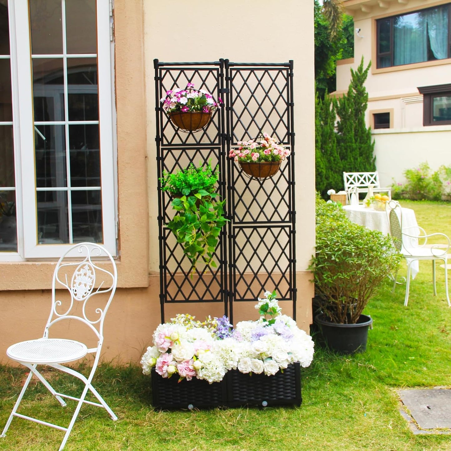 Planter with Trellis - Raised Garden Bed with Trellis 70.9" H x 31.5" L x 15.7" W, Privacy Screen Planter Box with Drainage Hole, Outdoor Raised Garden Bed for Climbing Plants Metal+PE Coated