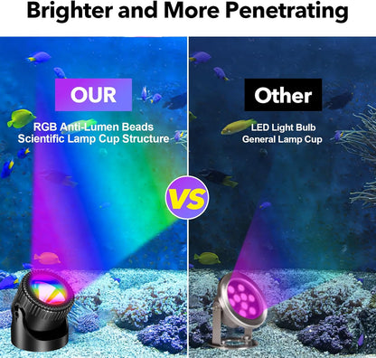 POPOSOAP Solar Pond Lights, RGB LED Pond Lights Waterproof IP68, 2200mAh Battery Underwater Solar Light with Two Modes Options for Pond Fountain Pool Garden Decoration(3 Headlamp)