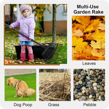 Rake for Leaves, 25 Metal Tines Wide Leaf Rake, 60'' Leaf Rakes for Lawns with Adjustable Steel Handle for Camping Flower Beds Mulch Shrub, Black