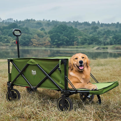 TIMBER RIDGE 49" Extra Long Collapsible Folding Wagon with Tailgate and Brakes, 300lbs Heavy Duty Wagon Carts Foldable, 250L Capacity Portable Cart for Dogs, Garden, Outdoor Camping Sports, Green