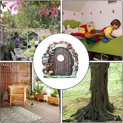 Miniature Fairy Door, Wooden Gnome Door for Trees Wall, Fairy Garden Outdoor Decor Accessories