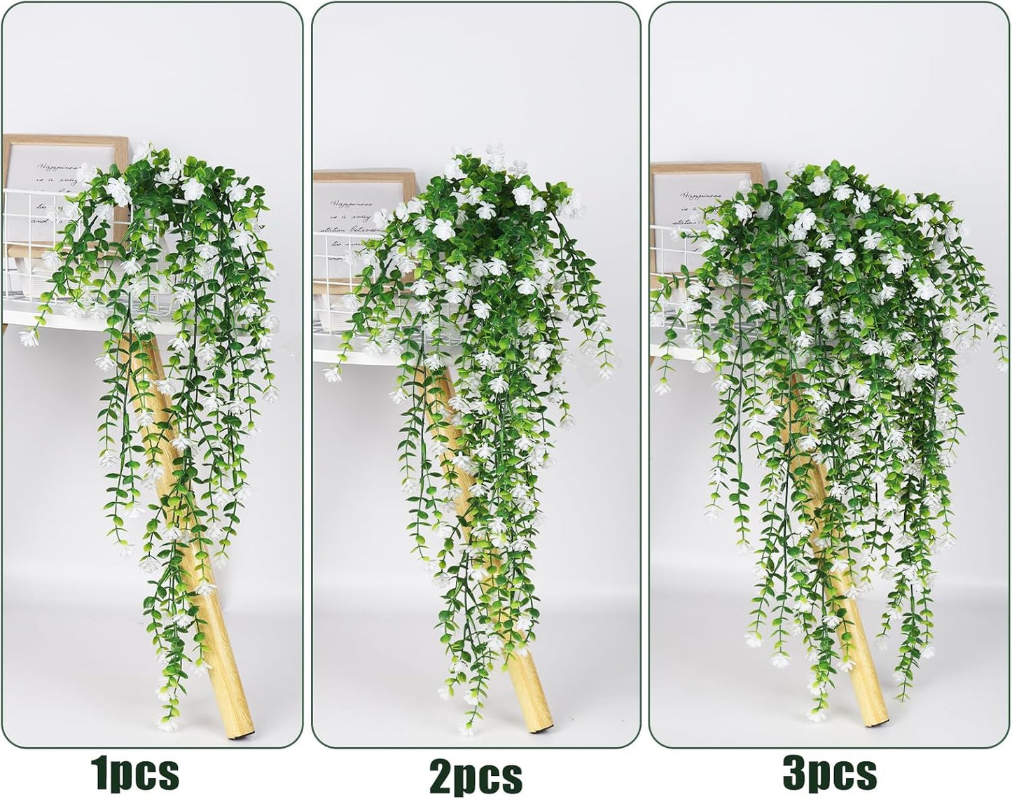 RECUTMS Artificial Hanging Plants Fake Hanging Plant Faux Eucalyptus Leaf Greenery Vine Outdoor UV Resistant Plastic Plants Home Garden Wedding Party Indoor Outdoor Decorations(White)