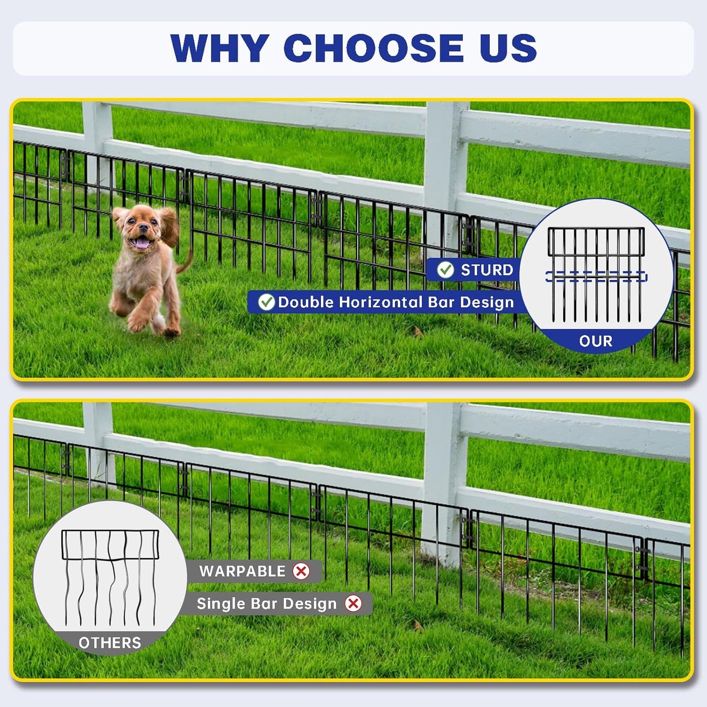 25 Panels Animal Barrier Fence, 27 Ft(L) X 13 in(H) No Dig Garden Edging Border for Yard, Anti Digging Defense Barrier, Rustproof Metal Outdoor Decorative Garden Fences for Dogs, Rabbits