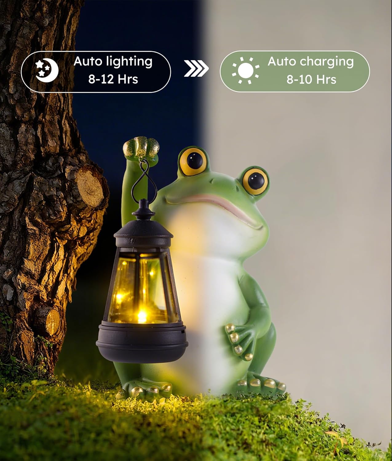 Solar Frog Garden Statue Light, Outdoor Waterproof Decorative Lantern Figurine, Cute Yard Art for Garden Patio Pond Balcony Porch Decor, Housewarming & Gardening Gifts for Women Grandma Mom