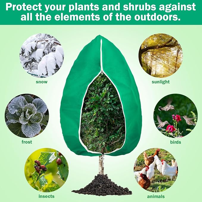 Plant Covers Freeze Protection 10 x 10 ft Extra Large Frost Cloth Plant Covers with Zipper Drawstring Winter Cold Weather Frost Blankets for Outdoor Palm Fruit Tree and Shrubs(Green)