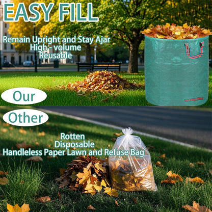 Reusable yard waste bags. 72-gallon large leaf bags(1-pack) Heavy-duty yard garden bag. Leaf bags with 4 handles that can stand upright. Great for collecting leaves and grass clippings