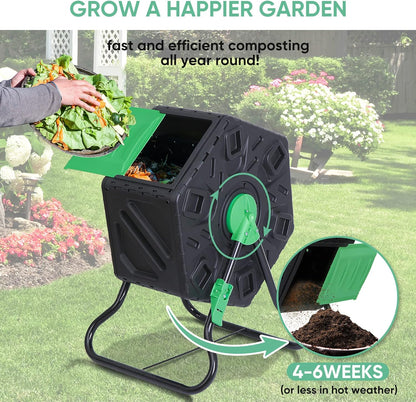 F2C 18.5 Gallon Compost Tumbler Compost Bin All-Season Outdoor BPA Free Single Rotating Chamber Composters w/ 2 Sliding Doors and Solid Steel Frame