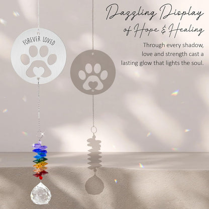 Pet Memorial Suncatcher - Dog Memorial Paw Print Ornament - Dog Paw Suncatcher Rainbow Bridge Gift - Pet Loss Crystal Decor Sympathy Gift - Pet Remembrance Keepsake Aluminum Ornament