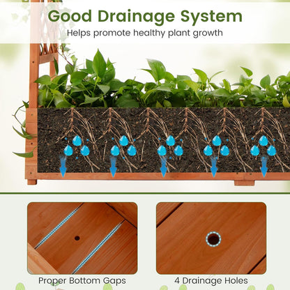 S AFSTAR 77-Inch Raised Garden Bed with Arch Trellis, Hanging Roof & Drainage Holes, Vertical Plant Container for Vine Climbing Plant Flower, Indoor Outdoor Wood Elevated Planter Box for Garden