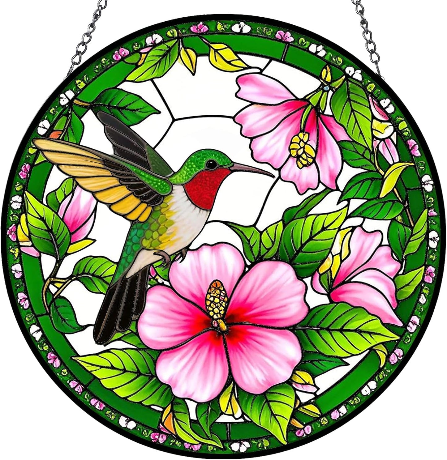 Hummingbird Suncatchers Stained Glass for Windows Hanging - 8'' Sun Catchers Indoor Window Garden Suncatcher, Stain Glass Window Hanging for Home Decor, Wall Art, Gifts for Women