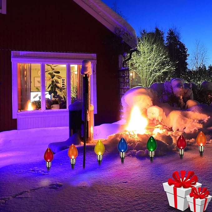 Brightown 4 Pack C9 Christmas Pathway Lights Outdoor Total 69.6 Ft 40 Lights Waterproof Connectable Walkway Lights for Yard Ground Sidewalk Driveway Christmas Decorations